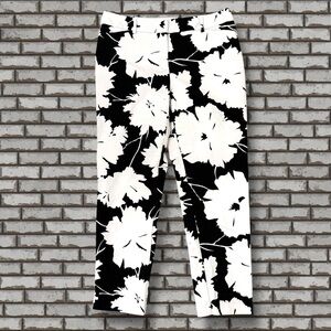 Liz Claiborne Size 8 Black/White Floral Ankle Pant Cotton/Spandex Pockets